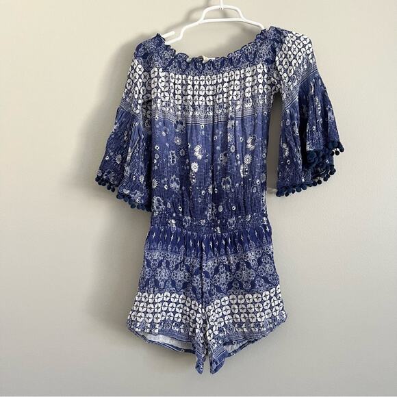 Anthropologie Raga Women’s Beachy Blue Mazo Pommed Romper Size Small - Picture 8 of 8